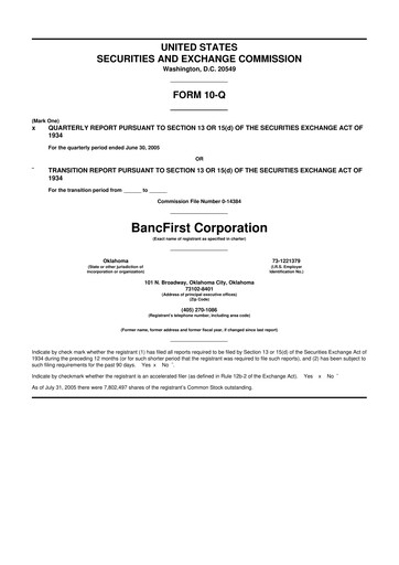Thumbnail BancFirst 10-Q Quarterly Report FY 