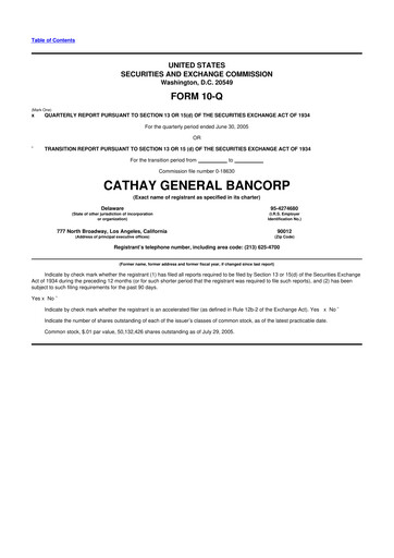 Thumbnail Cathay General Bancorp 10-Q Quarterly Report FY 