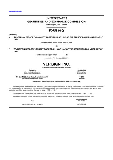 Thumbnail VeriSign 10-Q Quarterly Report FY 