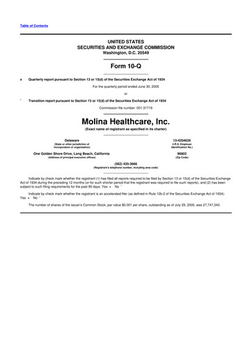 Thumbnail Molina Healthcare
 10-Q Quarterly Report FY 