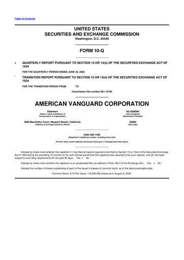 Miniature American Vanguard 10-Q Rapport trimestriel  