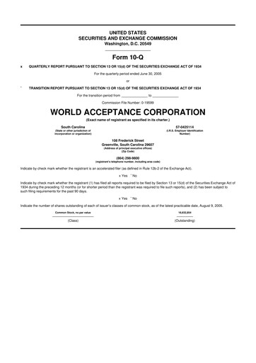 Thumbnail World Acceptance Corporation 10-Q Quarterly Report FY 
