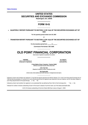 Thumbnail Old Point Financial 10-Q Quarterly Report FY 