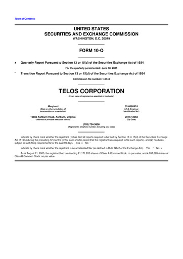 Thumbnail Telos 10-Q Quarterly Report FY 