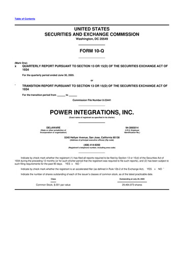 Miniature Power Integrations
 10-Q Rapport trimestriel  