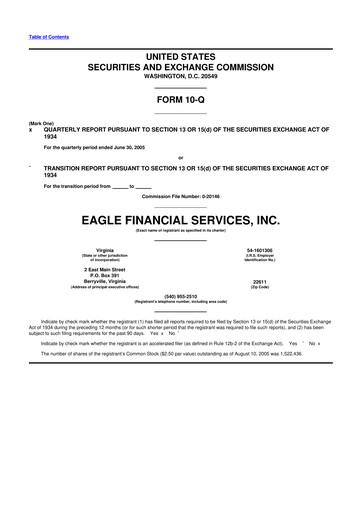 Thumbnail Eagle Financial Services 10-Q Quarterly Report FY 