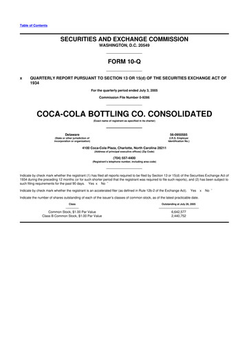 Thumbnail Coca-Cola Consolidated 10-Q Quarterly Report FY 
