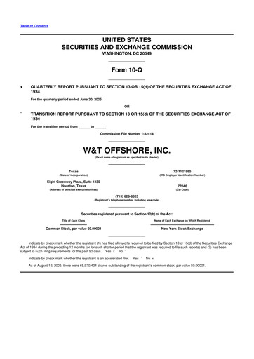 Thumbnail W&T Offshore 10-Q Quarterly Report FY 