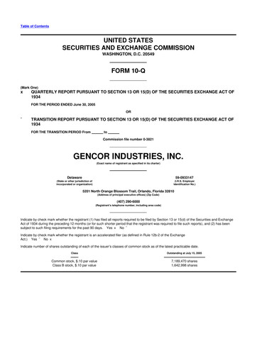 Miniature Gencor Industries
 10-Q Rapport trimestriel  