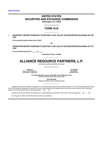 Vorschaubild Alliance Resource Partners 10-Q Quartalsbericht  