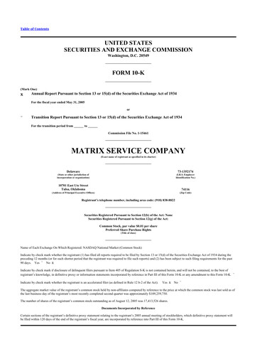 Thumbnail Matrix Service Company 10-K Annual Report 