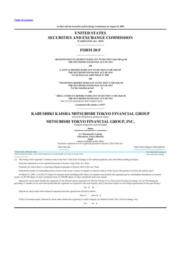 Thumbnail Mitsubishi UFJ Financial 20-F Annual Report 