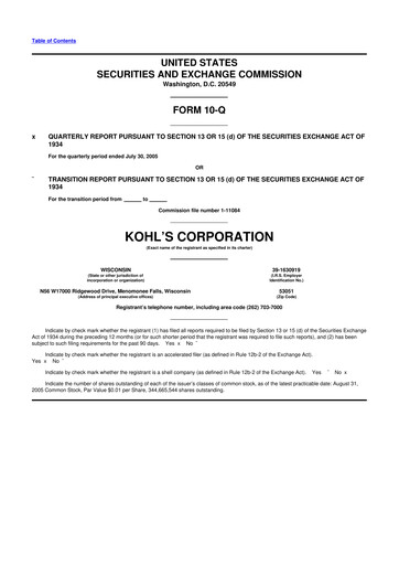 Thumbnail Kohl's
 10-Q Quarterly Report FY 