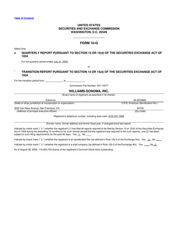 Thumbnail Williams-Sonoma 10-Q Quarterly Report FY 