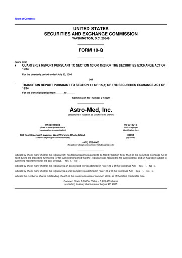 Miniature AstroNova, Inc. 10-Q Rapport trimestriel  