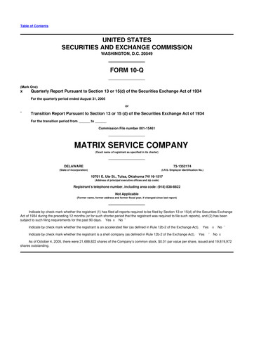 Thumbnail Matrix Service Company 10-Q Quarterly Report FY 