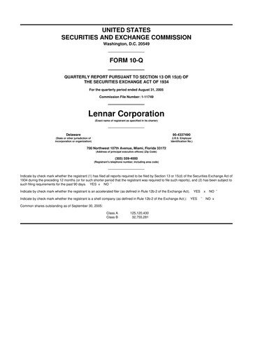 Miniature Lennar 10-Q Rapport trimestriel  