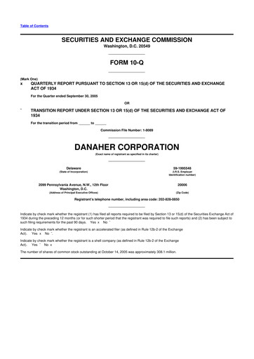 Miniature Danaher 10-Q Rapport trimestriel  