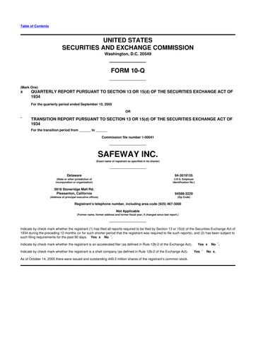 Thumbnail Safeway 10-Q Quarterly Report FY 