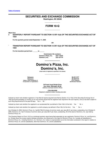 Thumbnail Domino's Pizza 10-Q Quarterly Report FY 