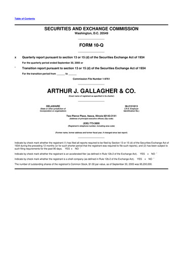 Thumbnail Arthur J. Gallagher & Co.
 10-Q Quarterly Report FY 