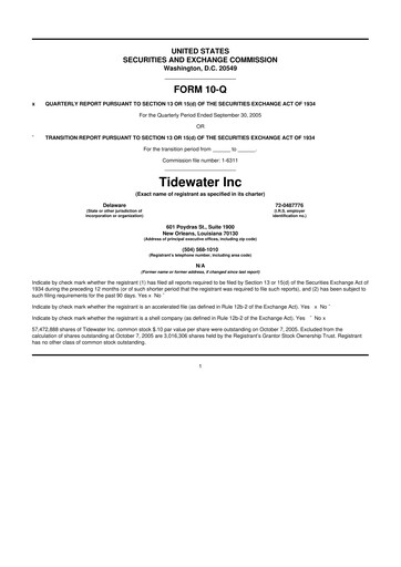 Thumbnail Tidewater 10-Q Quarterly Report FY 