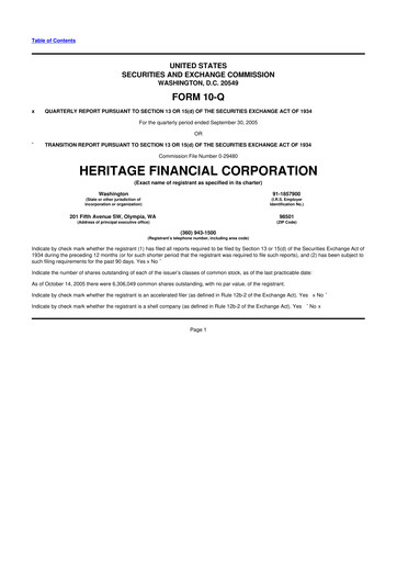Thumbnail Heritage Financial 10-Q Quarterly Report FY 
