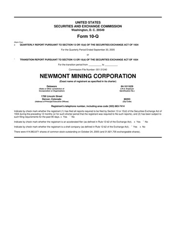 Thumbnail Newmont 10-Q Quarterly Report FY 