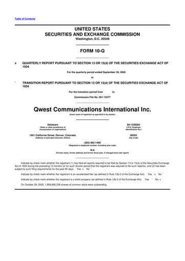 Thumbnail Qwest Communications International 10-Q Quarterly Report FY 