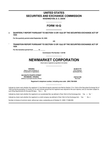 Miniature NewMarket Corp 10-Q Rapport trimestriel  