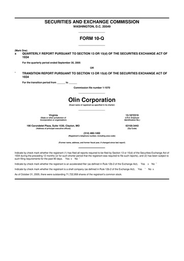 Thumbnail Olin Corporation 10-Q Quarterly Report FY 