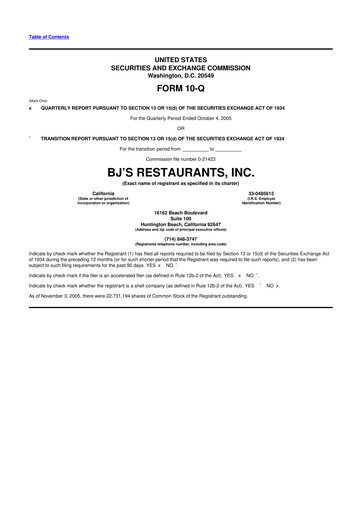 Thumbnail BJ's Restaurants
 10-Q Quarterly Report FY 