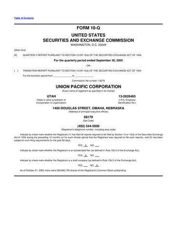 Thumbnail Union Pacific Corporation 10-Q Quarterly Report FY 