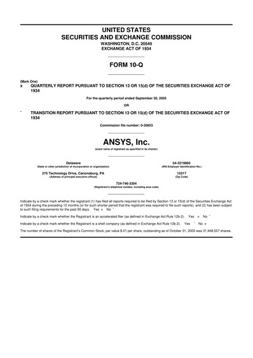 Vorschaubild Ansys 10-Q Quartalsbericht  