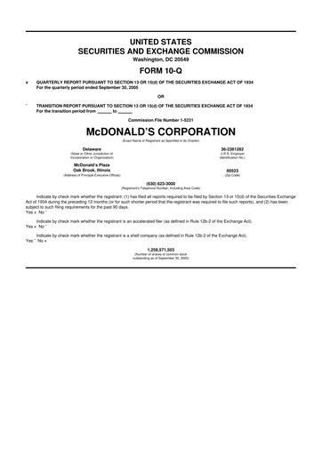 Thumbnail McDonald 10-Q Quarterly Report FY 