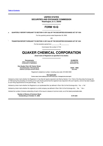 Miniature Quaker Houghton 10-Q Rapport trimestriel  