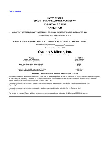 Thumbnail Owens & Minor

 10-Q Quarterly Report FY 