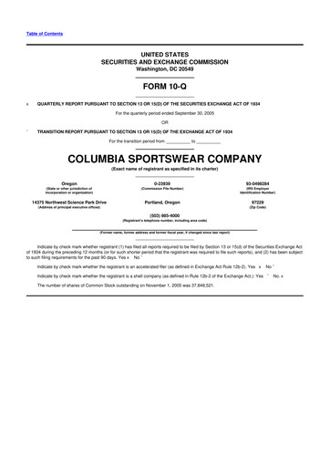 Thumbnail Columbia Sportswear
 10-Q Quarterly Report FY 