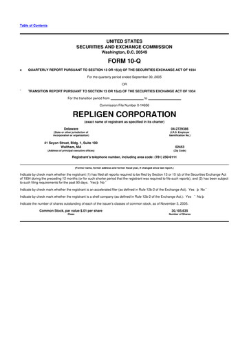 Miniature Repligen
 10-Q Rapport trimestriel  