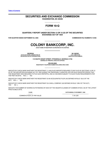 Vorschaubild Colony Bankcorp 10-Q Quartalsbericht  