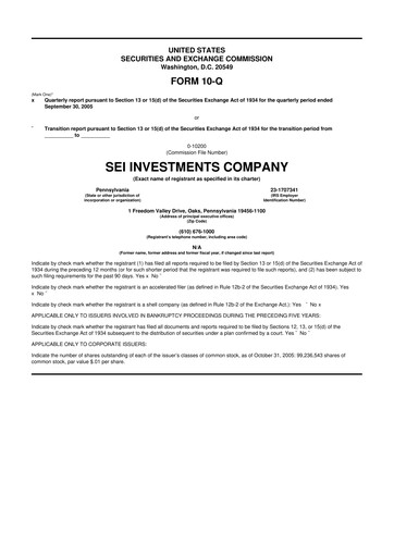 Thumbnail SEI Investments 10-Q Quarterly Report FY 