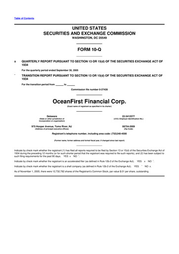 Thumbnail OceanFirst Financial 10-Q Quarterly Report FY 