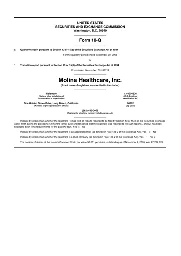 Thumbnail Molina Healthcare
 10-Q Quarterly Report FY 