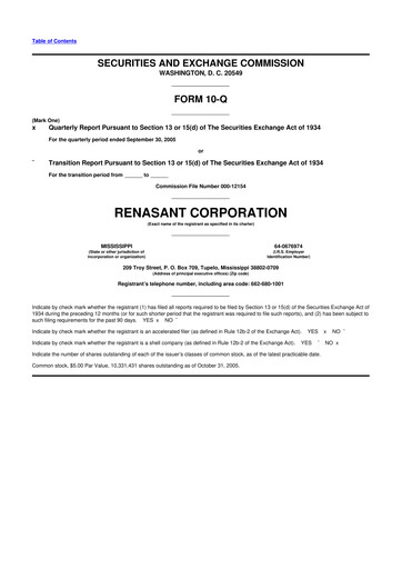 Miniature Renasant Corp 10-Q Rapport trimestriel  