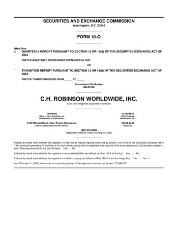 Thumbnail C. H. Robinson 10-Q Quarterly Report FY 