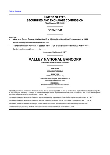 Thumbnail Valley Bank 10-Q Quarterly Report FY 