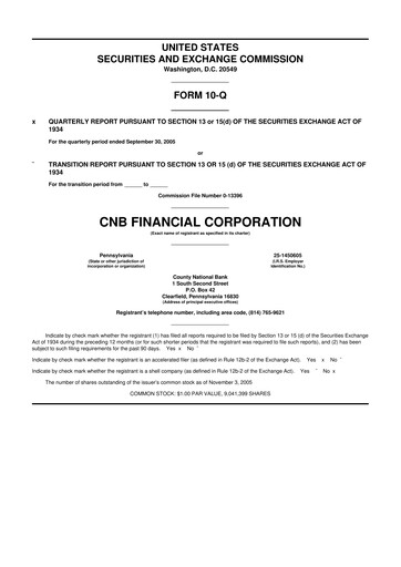 Thumbnail CNB Financial Corp 10-Q Quarterly Report FY 