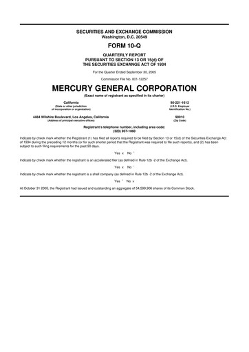 Thumbnail Mercury General
 10-Q Quarterly Report FY 