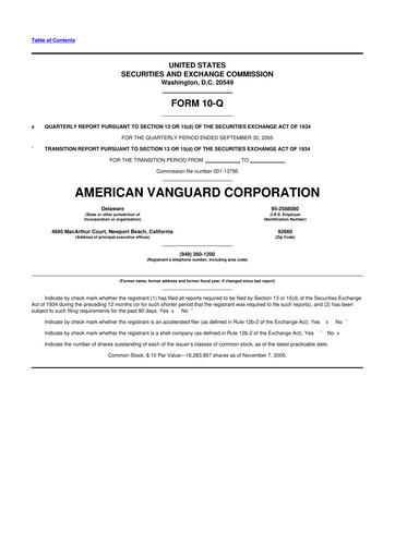 Miniature American Vanguard 10-Q Rapport trimestriel  