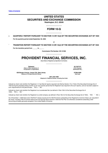 Thumbnail Provident Financial Services 10-Q Quarterly Report FY 
